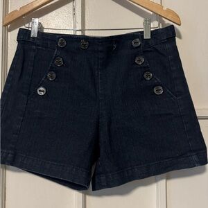 Willi Smith Dark Navy Button-Detail Denim Shorts